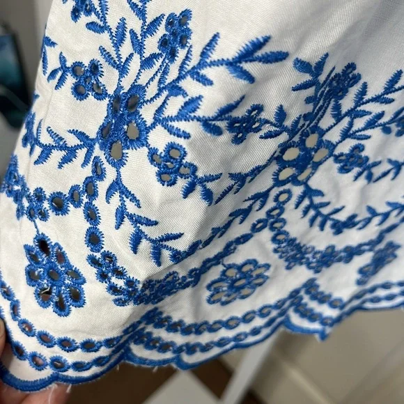 Belle Kim Gravel Floral Embroidered Eyelet Ruffled Neck Blouse size xl - Picture 7 of 16